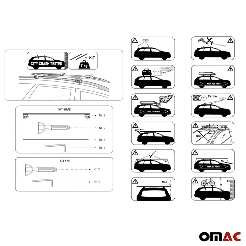 2015-2022 Fiat Panda Cross Roof Rack Cross Bars Silver