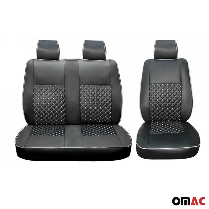 Leather Front Car Seat Covers Protector for Ford Transit 2015-2024 Black White