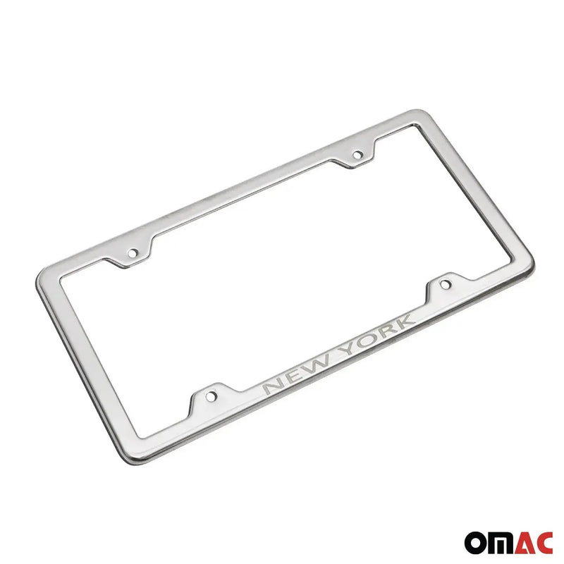 NEW YORK Print License Plate Frame Chrome Stainless Steel 2 Pcs.