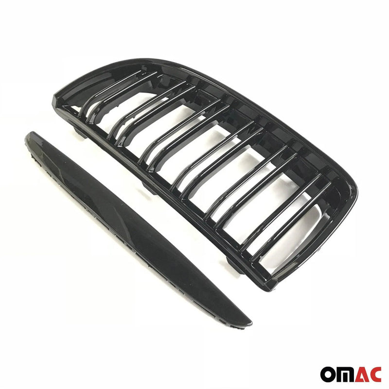 For BMW E90 E91 2005-2008 Front Kidney Grille M4 Style Gloss Black Dual Slat