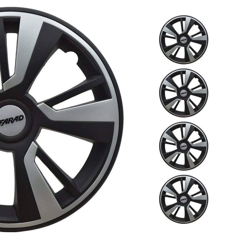 Twintone Hub Caps Wheel Cover 16" Black Matt & Light Gray Insert Full Set 4 pcs.