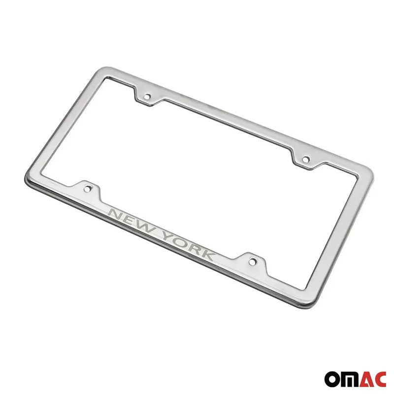 NEW YORK Print License Plate Frame Chrome Stainless Steel 2 Pcs.