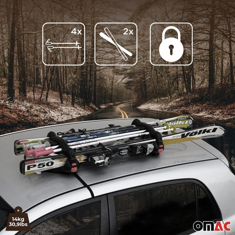 Magnetic Ski Carrier Snowboard Racks Roof Mount Car Black 2 Pcs