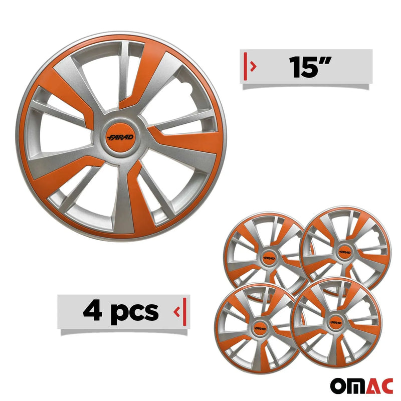 Twintone Hub Caps Wheel Cover 15" Grey & Orange Insert Full Set 4 pcs.