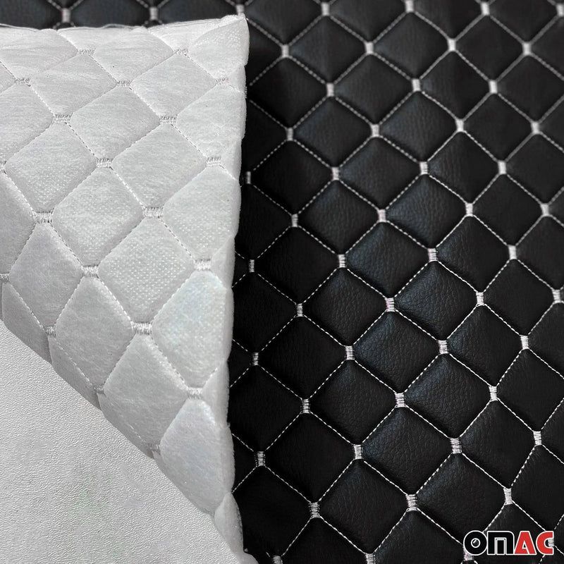 55"x39" Car Upholstery Fabric Embossed Black Faux Leather White Diamond Stitch