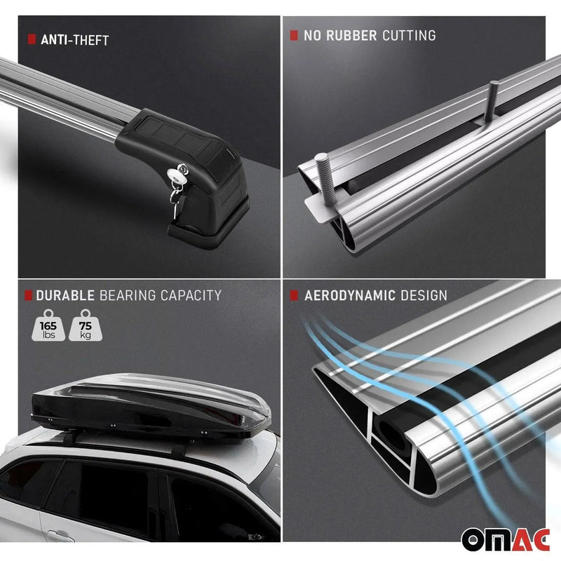 Roof Rack Cross Bars Carrier Aluminium for Fiat 500X 2016-2023 Silver 2Pcs - OMAC USA