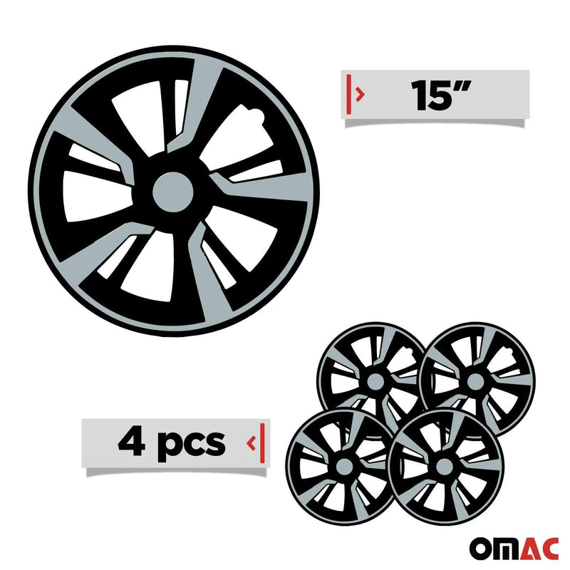 Twintone Hub Caps Wheel Cover 15" Black Matt & Light Blue Insert Full Set 4 pcs.