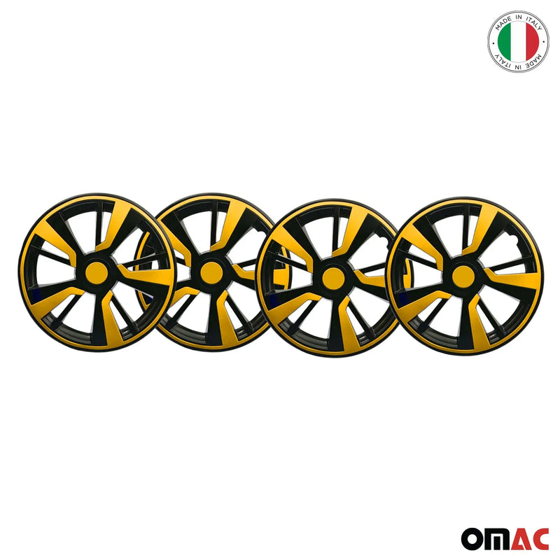 Twintone Hub Caps Wheel Cover 14" Black & Yellow Insert Full Set 4 pcs.