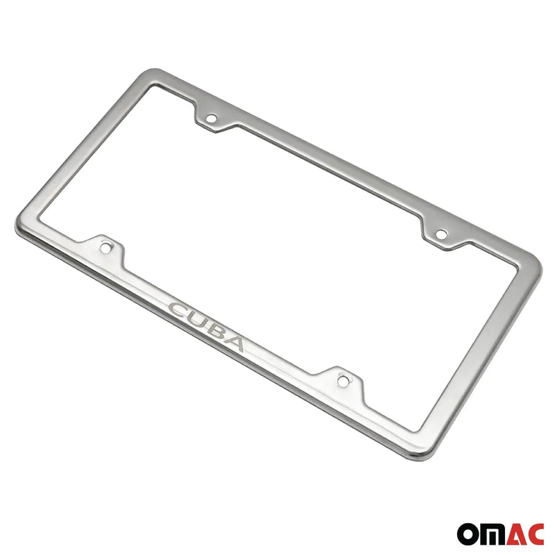 CUBA Print License Plate Frame Tag Holder Chrome S. Steel Set 2 Pcs.