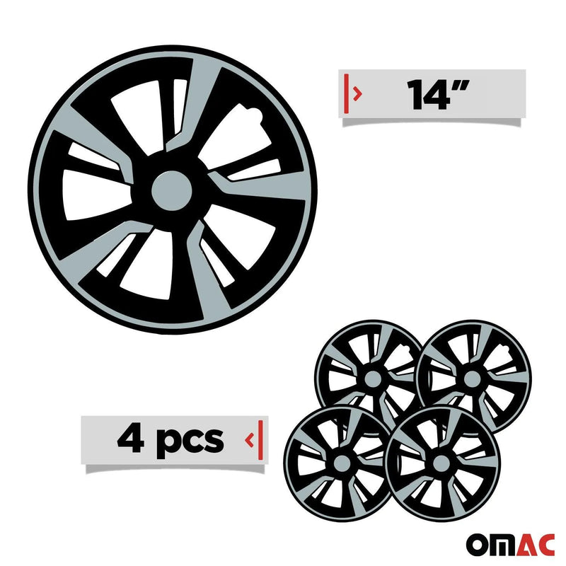 Twintone Hub Caps Wheel Cover 14" Black Matt & Light Blue Insert Full Set 4 pcs.