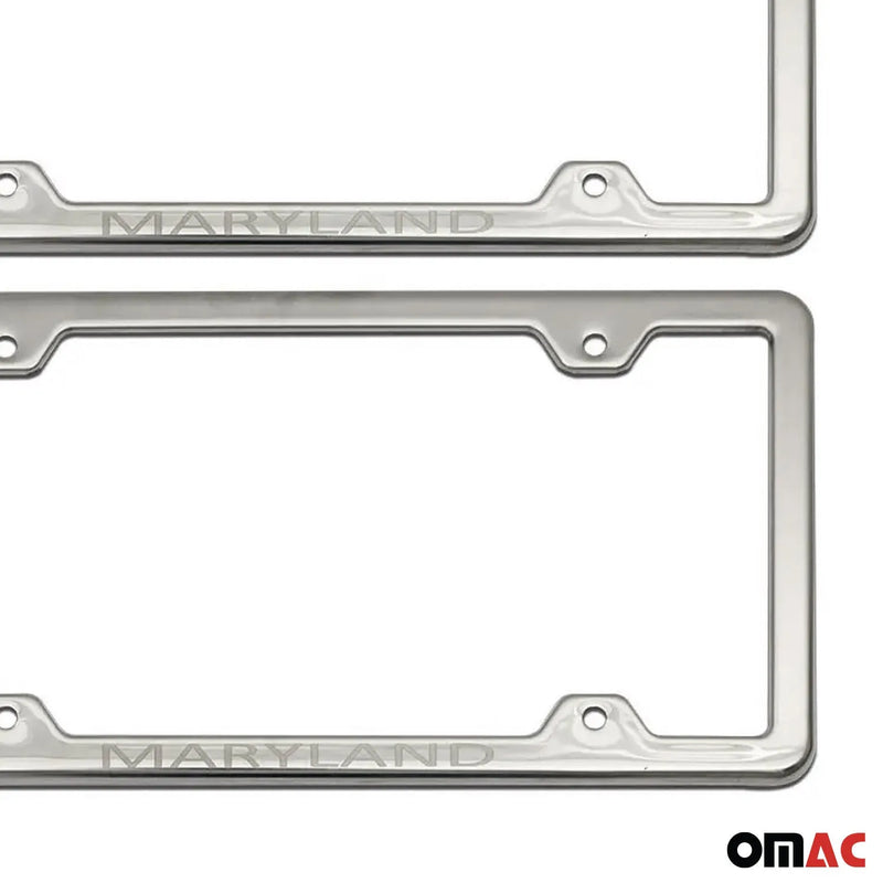 MARYLAND Print License Plate Frame Chrome Stainless Steel 2 Pcs