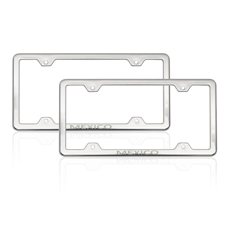 MEXICO Print License Plate Frame Chrome Stainless Steel 2 Pcs.