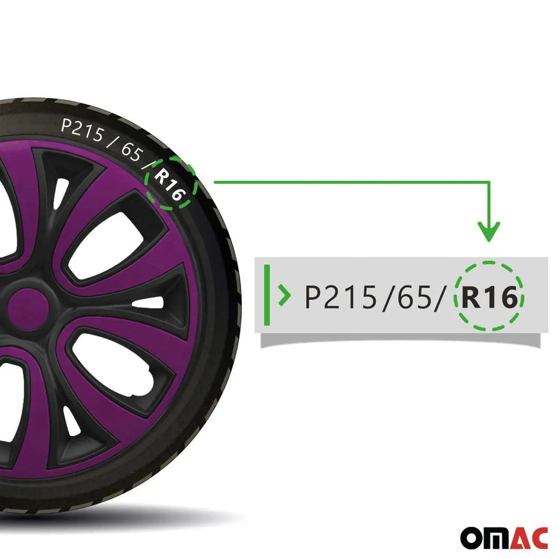 Hub Cap 16" Inch Wheel Rim Cover Matt Black with Violet Insert 4pcs Set - OMAC USA