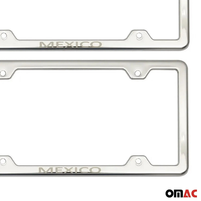 MEXICO Print License Plate Frame Chrome Stainless Steel 2 Pcs.