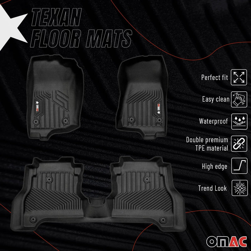 2020-2024 Jeep Gladiator Premium Floor Mats Liners First and Second Row Set Black