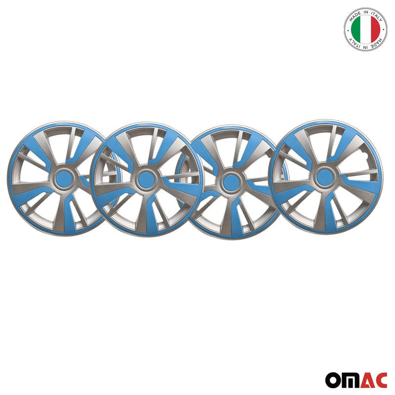 Twintone Hub Caps Wheel Cover 15" Grey & Blue Insert Full Set 4 pcs.