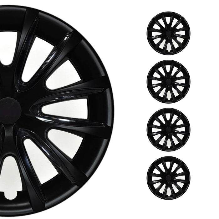 16" Set of 4 Pcs Wheel Covers Matte Black & Black Hub Caps fit R16 Steel Rim