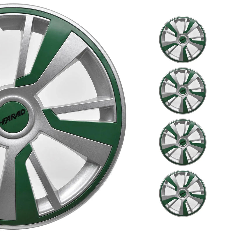 Twintone Hub Caps Wheel Cover 16" Grey & Green Insert Full Set 4 pcs.