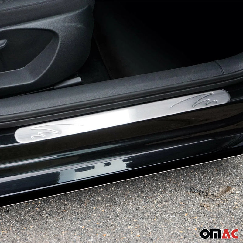 GMC Door Sill Scuff Plate Scratch Protector Steel Silver Wave 4 Pcs