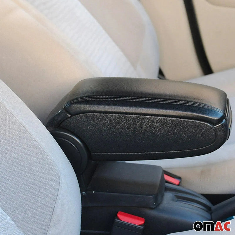 Black Center Console Armrest for Ford Fiesta 2011-2019 Plastic PU Leather 1Pc - OMAC USA