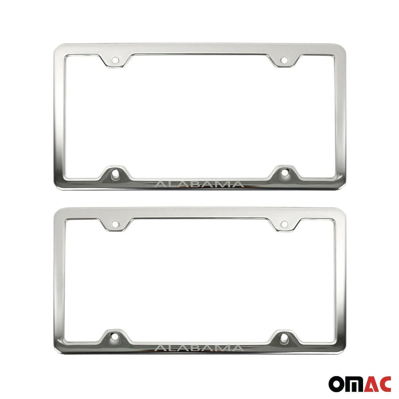 ALABAMA Print License Plate Frame Tag Holder Chrome S. Steel 2 pcs.