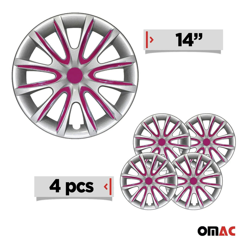 14" Inch Hubcaps Wheel Rim Cover Gray with Violet Insert 4pcs Set - OMAC USA