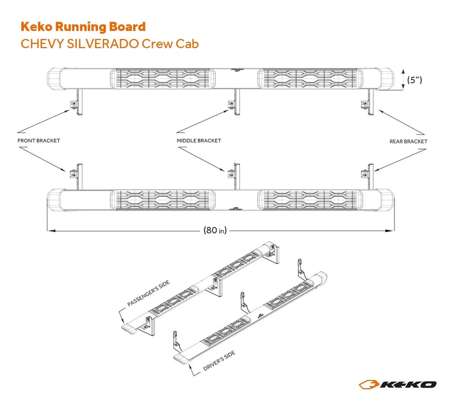 2019-2023 Chevrolet Silverado 1500 Crew Cab Running Board Nerf Bar Side Step