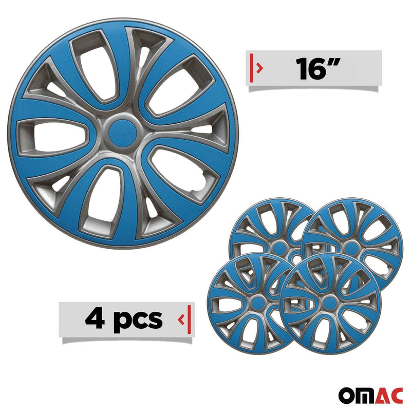 ColorFlex Hub Caps Wheel Cover 16" Gray & Blue Full Set 4 pcs.