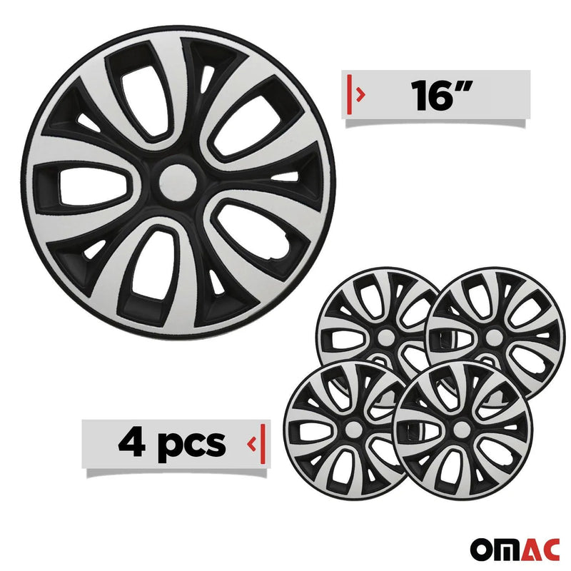 ColorFlex Hub Caps Wheel Cover 16" Black Matt & White Full Set 4 pcs.