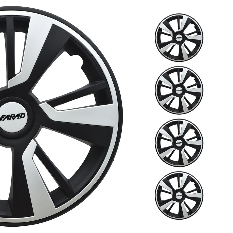 Twintone Hub Caps Wheel Cover 15" Black Matt & White Insert Full Set 4 pcs.