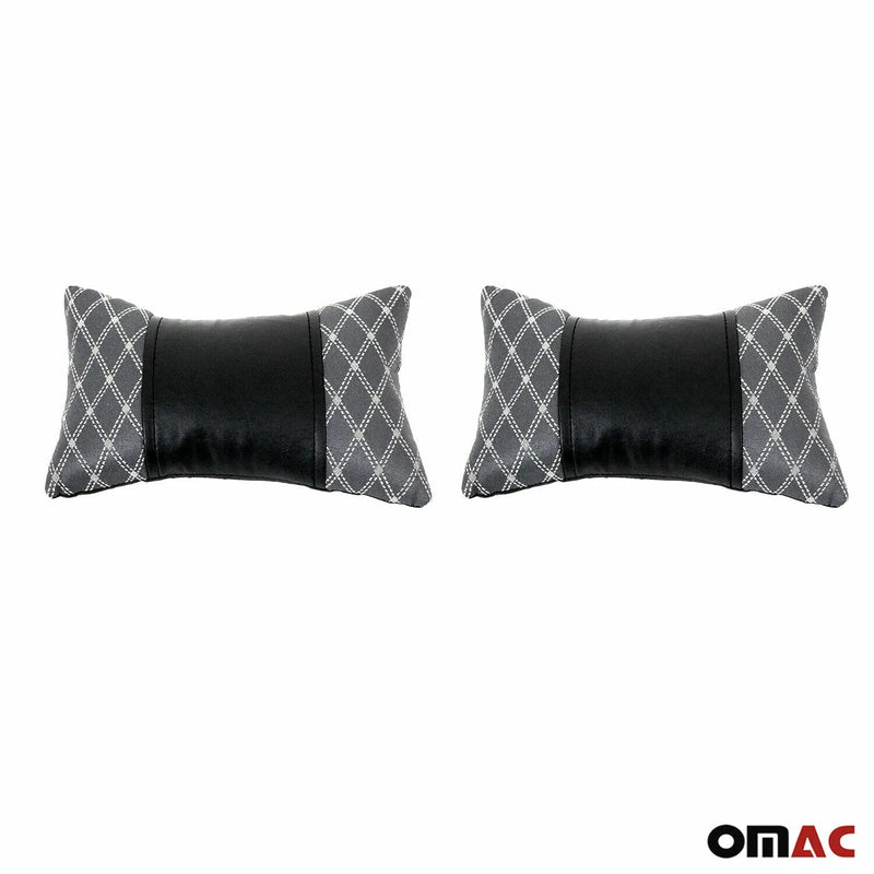 2x Car Seat Neck Pillow Head Shoulder Rest Pad Fabric and PU Leather Grey Black