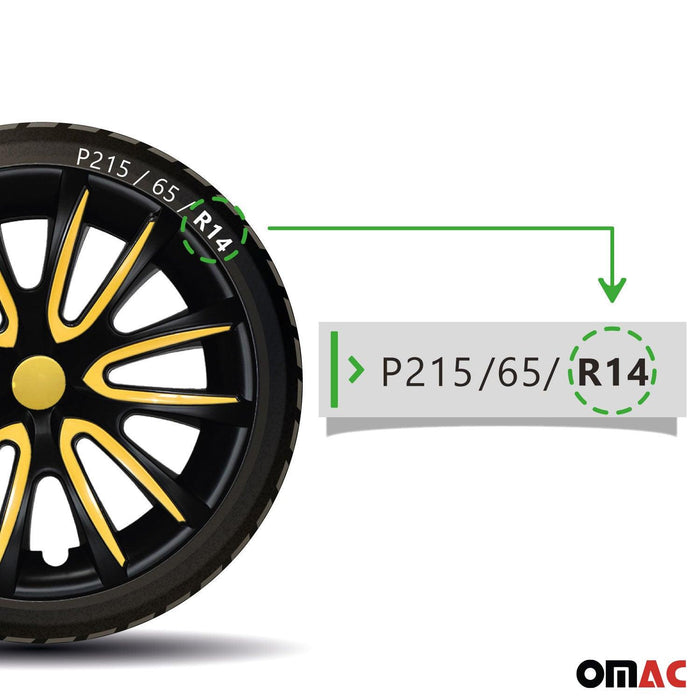 14" Wheel Covers Rims Hubcaps for BMW ABS Black Matt Yellow 4Pcs - OMAC USA