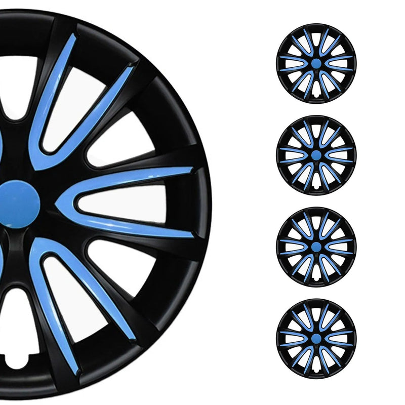 Bicolo Hub Caps Wheel Cover 15" Black Matt & Blue Full Set 4 pcs.