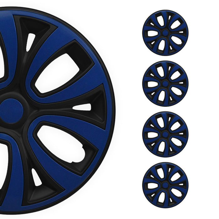 15" Hubcaps Wheel Rim Cover Glossy Black with Dark Blue Insert 4pcs Set