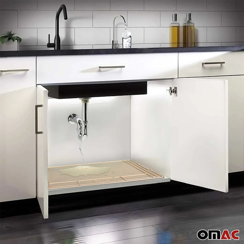 High Quality Beige Under The Sink Cabinet Protection Mat Waterproof Raised Edge