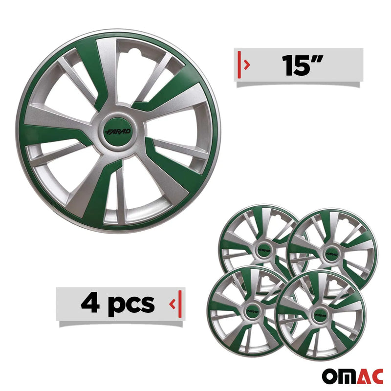 Twintone Hub Caps Wheel Cover 15" Grey & Green Insert Full Set 4 pcs.