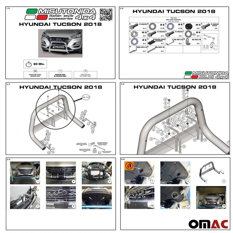 2019-2021 Hyundai Tucson Local Pickup Bull Bar Push Front Bumper Black 1 Pc