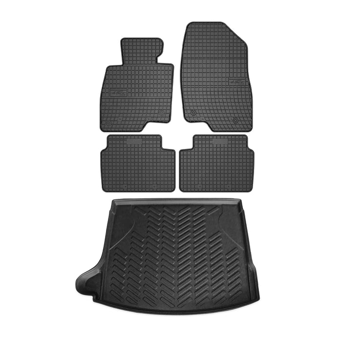 Floor Mats Cargo Liner Set for Mazda 3 Hatchback 2014-2018 3D Rubber Black 5 Pcs