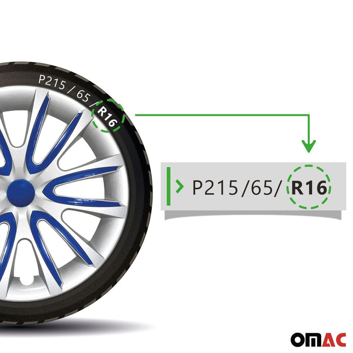 16" Wheel Covers Hubcaps for Hyundai Gray Dark Blue Gloss - OMAC USA